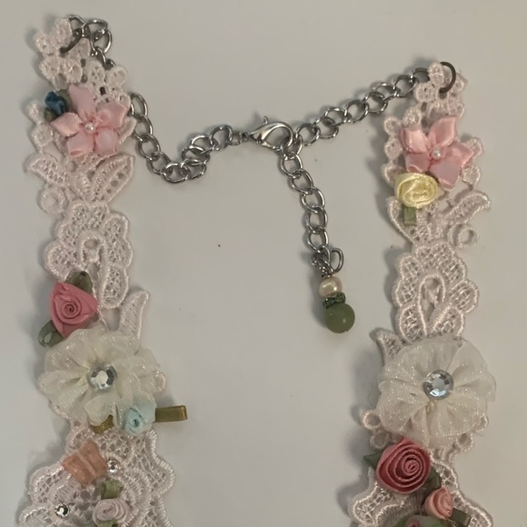 Bib Necklace flapper image glass hand sewn glass beads satin ribbon flowers - Picture 10 of 17